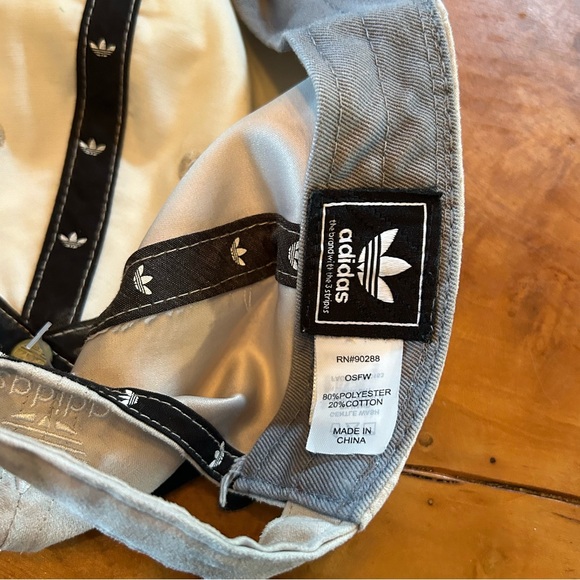 NEW Adidas Trefoil Logo Hat Acid Wash Spellout Strapback Tan Beige Adult - Picture 7 of 8